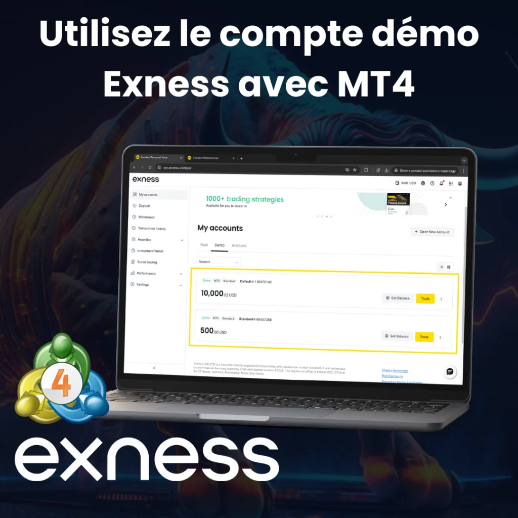 Compte de démonstration Exness MT4 avec de l'argent virtuel