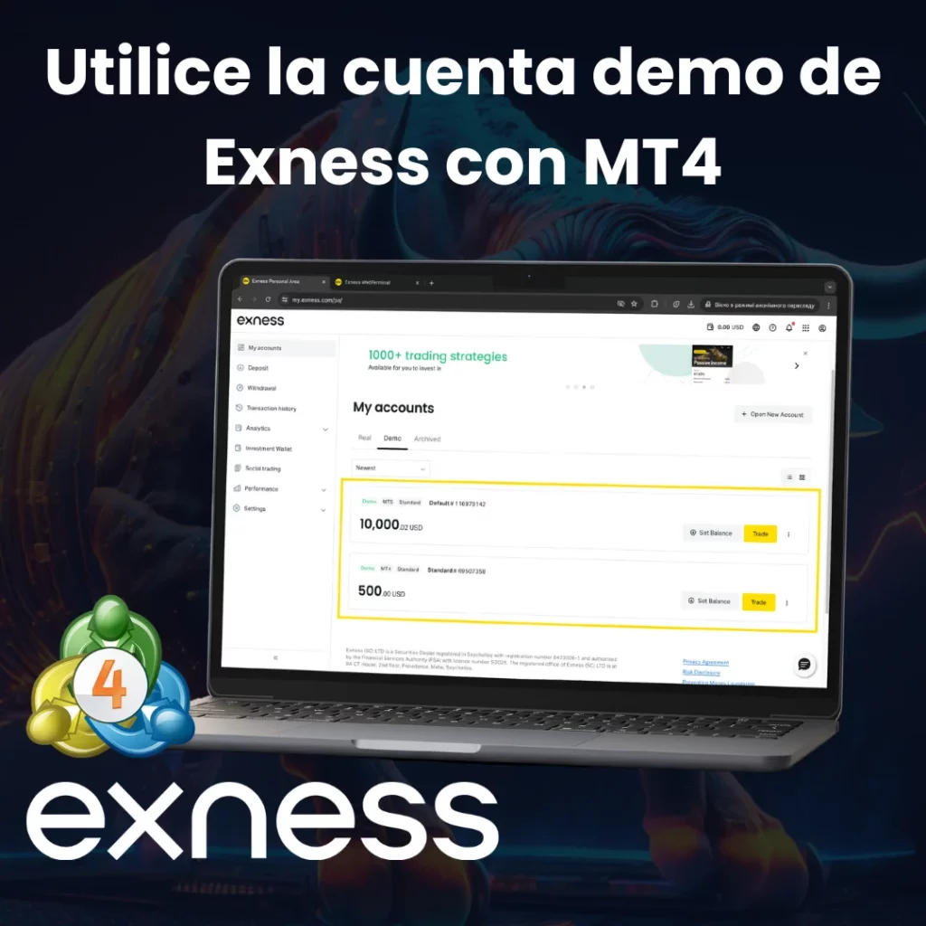 Cuenta demo Exness MT4 con dinero virtual