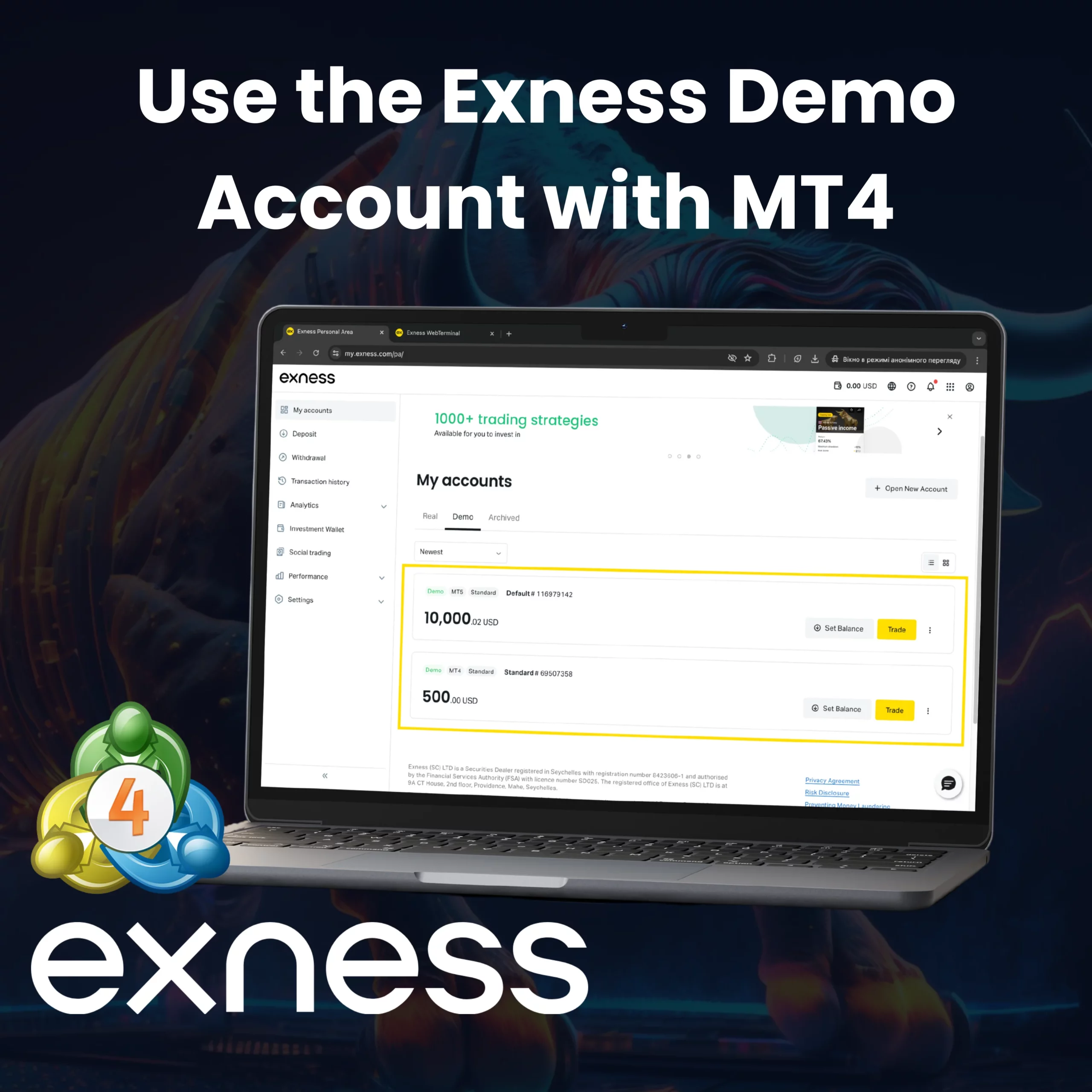 Exness MT4 Demo Account with Virtual Money