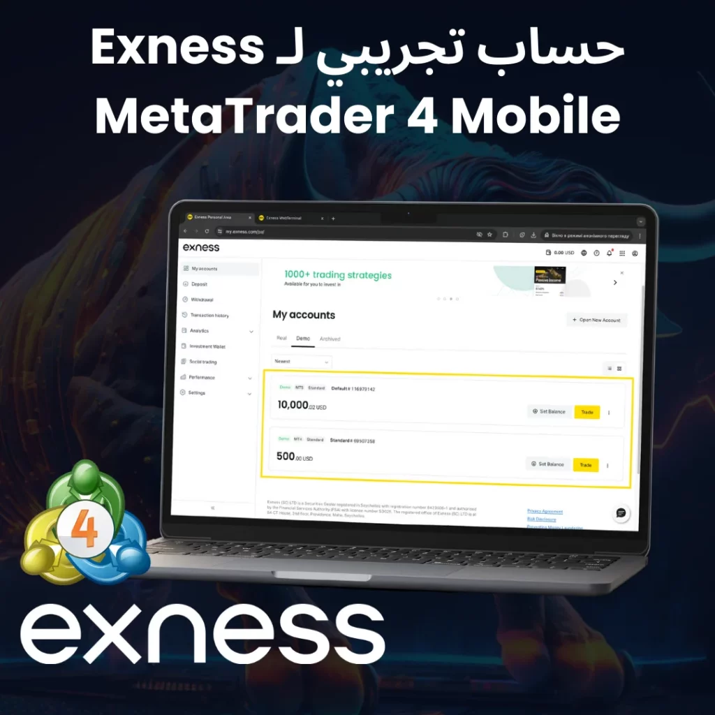 حساب تجريبي لـ Exness MT4 بأموال افتراضية